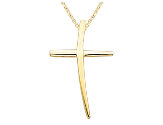 14K Yellow Gold Polished Cross Pendant Necklace with Chain