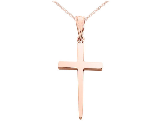 14K Pink Rose Gold Cross Pendant Necklace with Chain