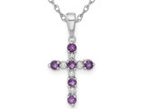 1/5 Carat (ctw) Amethyst Cross Pendant Necklace in 14K White Gold with Chain