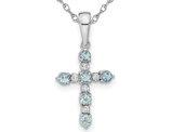 Blue Topaz Cross Pendant Necklace with Diamonds 1/4 Carat (ctw) in 14K White Gold with Chain