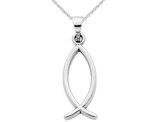 14K White Gold Christian Fish Charm Pendant Necklace in  with Chain