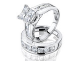 1.50 Carat (ctw H-I, I2-I3) Princess Cut Diamond Engagement Ring and Wedding Band Set in 14K White Gold