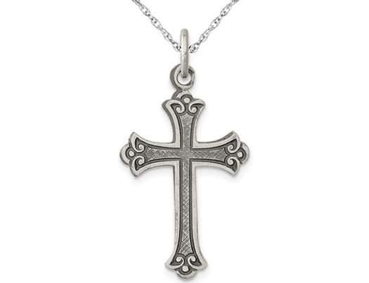 Sterling Silver Antiqued Cross Pendant Necklace with Chain