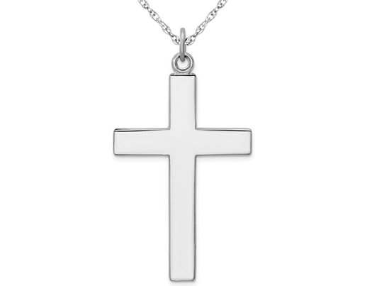 Large Sterling Silver Polished Cross Pendant Necklace with Chain