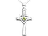 Natural Peridot Heart Cross Pendant Necklace in Sterling Silver with Chain