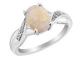 Created Opal Ring with Diamonds 1.60 Carat (ctw) in Sterling Silver
