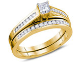 1/2 Carat (ctw H-I, I1-I2) Princess Cut Diamond Engagement Ring & Wedding Band Set 14K Yellow Gold