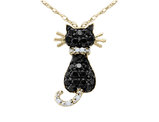 White and Black Diamond Cat Pendant Necklace 1/3 Carat (ctw) in 10K Yellow Gold