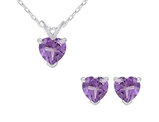 Amethyst Heart Earrings and Pendant Necklace Set 1.8 Carat (ctw) in Sterling Silver