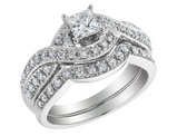 3/4 Carat (ctw H-I, I1-I2) Princess Cut Diamond Engagement Ring & Wedding Band Set in 14K White Gold
