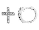 1/20 Carat (ctw) Diamond Cross Huggy Hoop Earrings in Sterling Silver