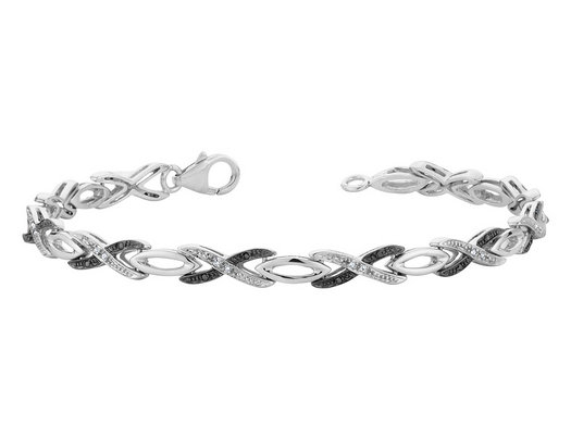 1/6 Carat (ctw) White & Black Diamond Infinity Bracelet in Sterling Silver