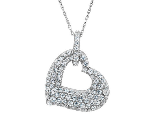 Created White Sapphire Heart Pendant Necklace 2.95 Carat (ctw) in Sterling Silver with Chain
