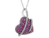 Sterling Silver Lab-Created Ruby Heart & Created White Sapphire Pendant Necklace with Chain