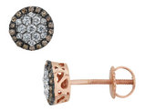White and Champagne Diamond Stud Earrings 1/4 Carat (ctw) in 10K Rose Pink Gold