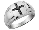 1/4 Carat (ctw) Men's Enhanced Black Diamond Cross Ring in Sterling Silver