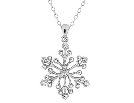 Sterling Silver Snowflake Pendant Necklace with Accent Diamond with Chain