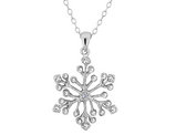 Sterling Silver Snowflake Pendant Necklace with Accent Diamond with Chain