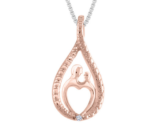 A Mother's Love Pendant Necklace with Diamond in Sterling Silver with Rose Pink Gold Plating with Chain
