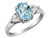 Three Stone Blue and Created White Topaz Ring in Sterling Silver