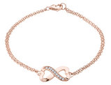 Infinite Love Double Heart Created White Topaz Bracelet in Sterling Silver with Rose Pink Gold