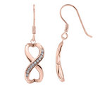 Double Heart Synthetic White Topaz Earrings in Sterling Silver with Rose Pink Gold