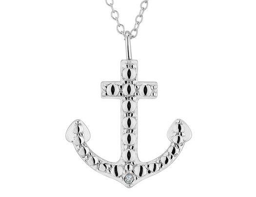 Anchor Pendant Necklace with Diamond Accent in Sterling Silver with Chain