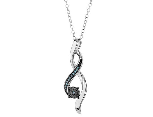 Blue Diamond Infinity Pendant Necklace in Sterling Silver with Chain