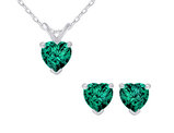 1.50 Carat (ctw) Lab-Created Emerald Heart Earrings & Pendant Set in Sterling Silver