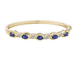 Created Blue Sapphire Bangle with Diamonds in Sterling Silver with 14K Yellow Gold Pating