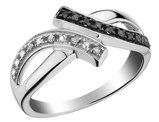 White & Black Diamond CrossOver Fashion Ring in Sterling Silver