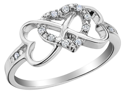 Infinity Triple Heart Diamond Ring 1/10 Carat (ctw) in Sterling Silver