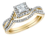 Infinity Princess Cut Diamond Engagement Ring & Wedding Band 2/3 Carat (ctw) in 14K Yellow Gold