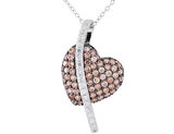 Synthetic White and Champagne Crystal Heart Pendant Necklace in Sterling Silver