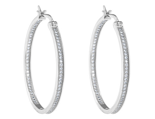 Synthetic Crystal In and Out Hoop Earrings 6/10 Carat (ctw) in Sterling Silver