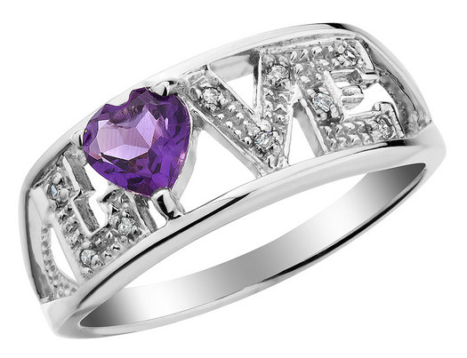 Amethyst Love Ring with Diamonds 1/3 Carat (ctw) in Sterling Silver