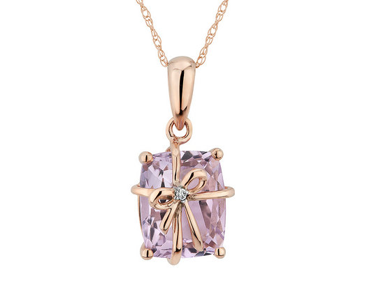 2.65 Carat (ctw) Pink Amethyst Ribbon Pendant Necklace with Diamond in 10K Rose Gold with Chain