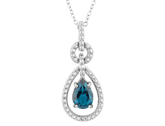 Blue Topaz Pendant Necklace with Diamond Accent in Sterling Silver with Chain