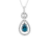 Blue Topaz Pendant Necklace with Diamond Accent in Sterling Silver with Chain