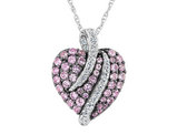 2.00 Carat (ctw) Lab-Created Pink and White Sapphire Heart Pendant Necklace Sterling Silver with Chain