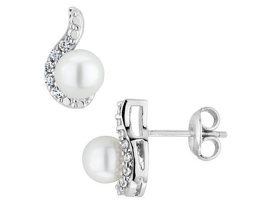 Freshwater Cultured Pearl Earrings with Synthetic White Sapphire in Sterling Silver