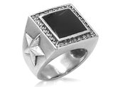 David Sigal Men's Star Ring with Black Enamel and Synthetic Crystals in Stainless Steel
