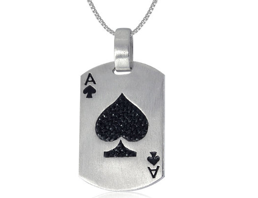 David Sigal Ace of Spades Dog Tag with Synthetic Black Crystals in Stainless Steel