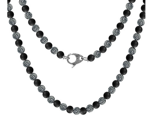 David Sigal Matte Black Onyx and Crystal Necklace In Stainless Steel
