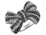 1.0 Carat (ctw) Black and White Diamond Bow Ring in Sterling Silver