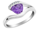 1/2 Carat (ctw) Amethyst Ring with Accent Diamonds in Sterling Silver