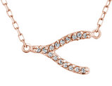 Created White Topaz Wishbone Pendant Necklace in Sterling Silver with Rose Gold Plating with Chain