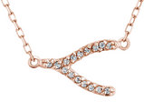 Created White Topaz Wishbone Pendant Necklace in Sterling Silver with Rose Gold Plating with Chain