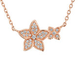 Synthetic White Topaz Flower Pendant Necklace in Sterling Silver with Rose Gold Plating