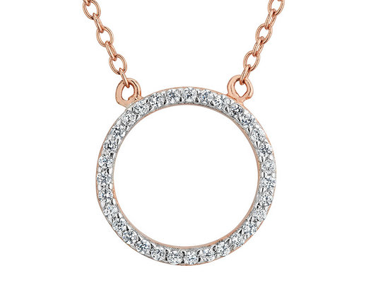 Synthetic White Topaz Circle Pendant Necklace in Sterling Silver with Rose Gold Plating with Chain